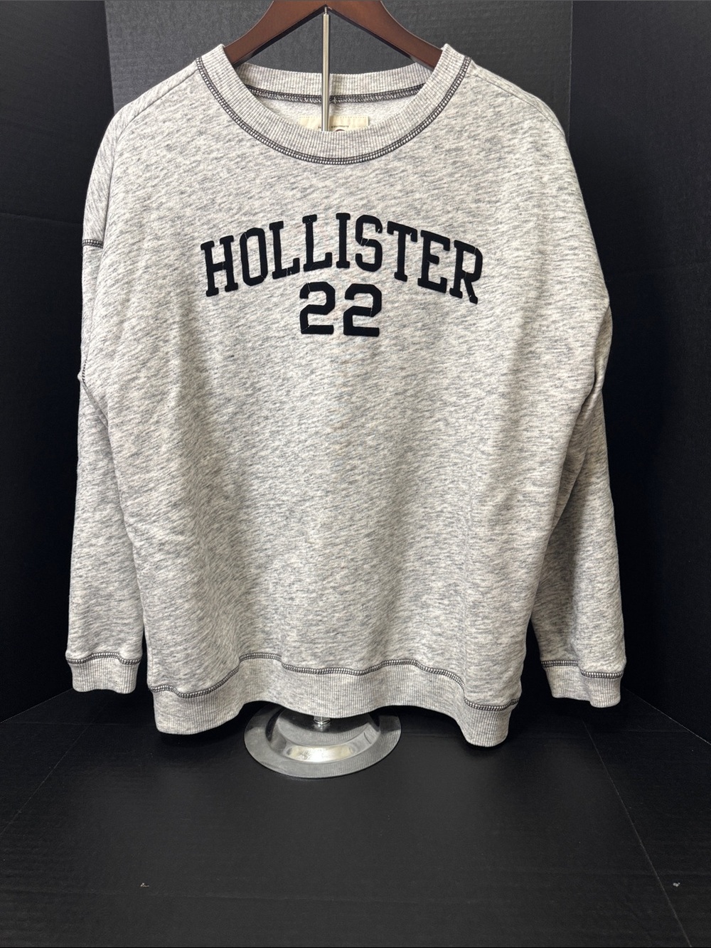 Hollister Gray Heather Crewneck Sweatshirt with Navy Logo adult medium